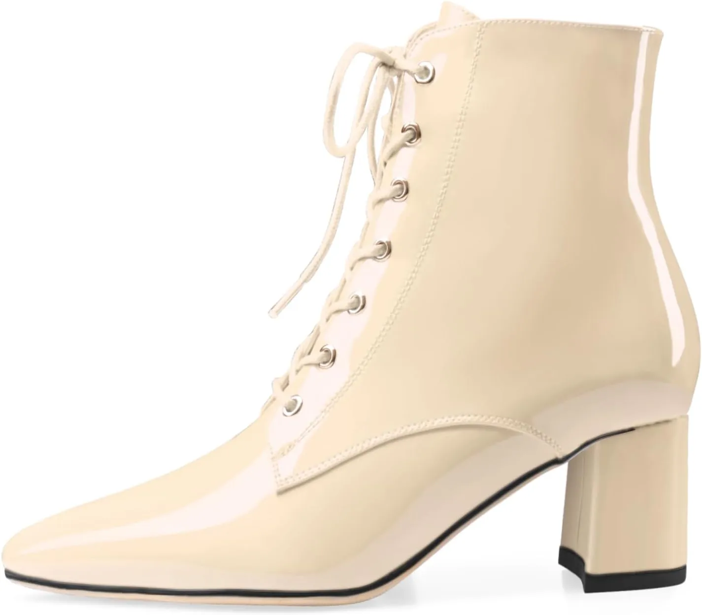 Z.Oufeier Women's Chunky Ankle Boots with Low Block Heel Fashion Leather Lace Up Pointed Toe Heeled Booties